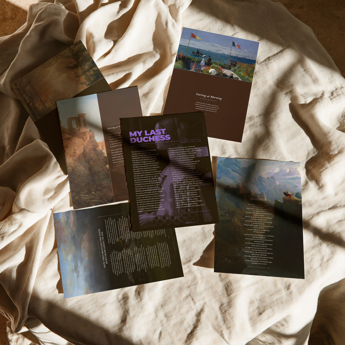 Set of Six Robert Browning Poem Art Prints - 6 Full Poems over Classic Paintings - Posters - My Last Duchess, Meeting at Night, Pippa's Song