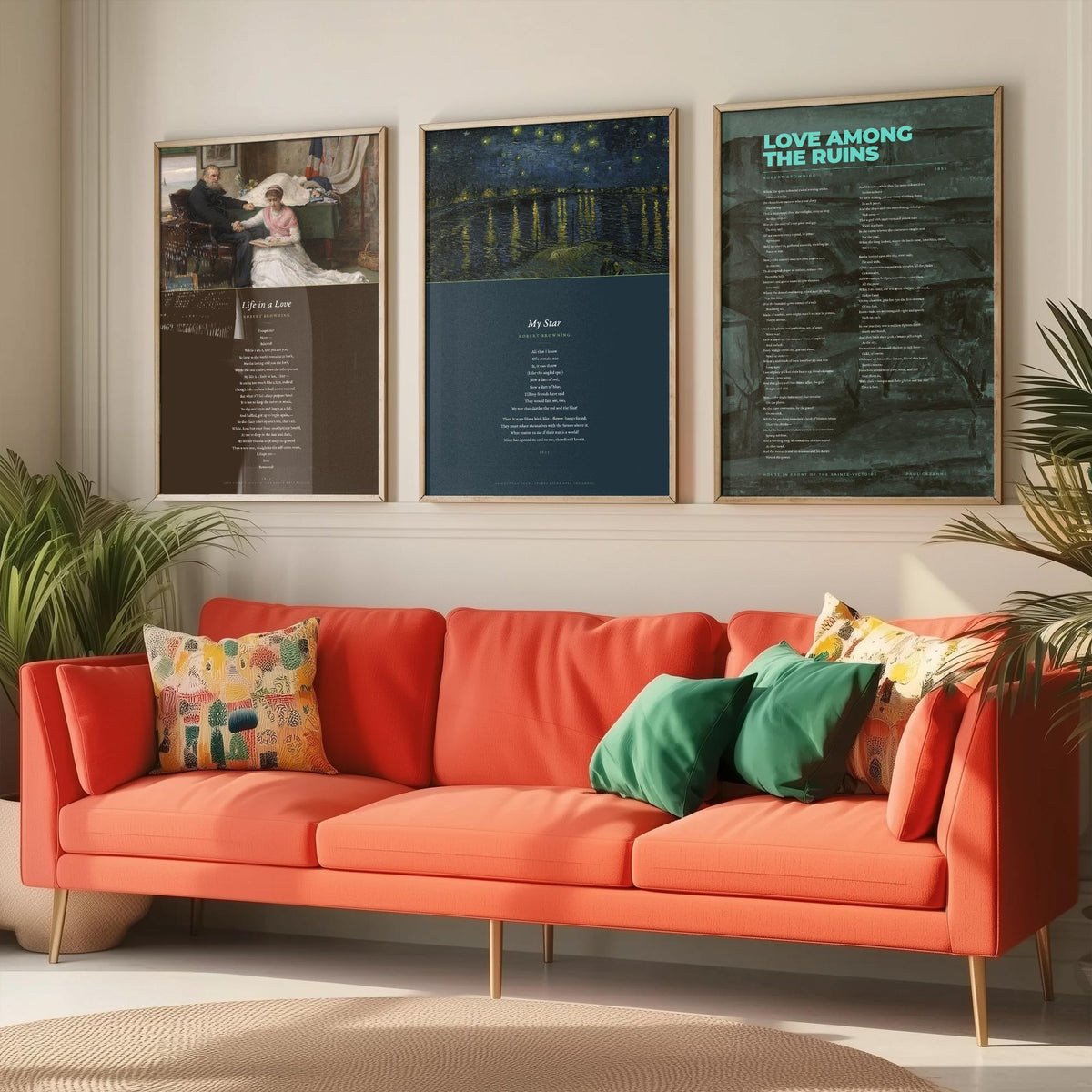 Robert Browning Poems Set of Three Art Prints - My Star, Life in a Love, Love Among the Ruins - Full Poems over Paintings - Poster V1