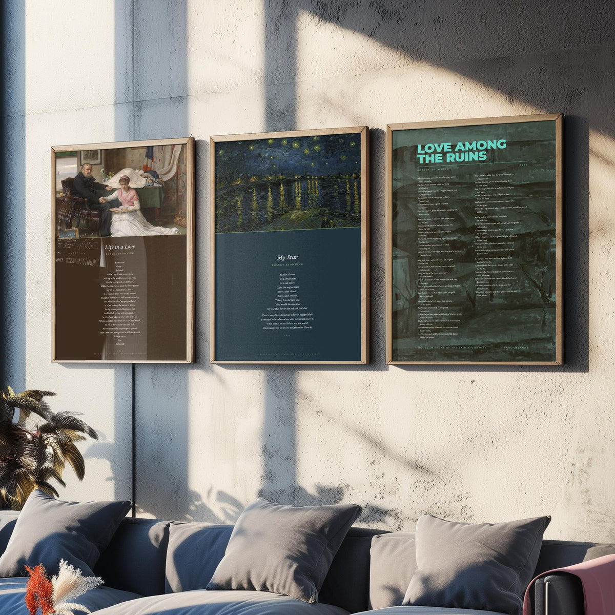 Robert Browning Poems Set of Three Art Prints - My Star, Life in a Love, Love Among the Ruins - Full Poems over Paintings - Poster V1