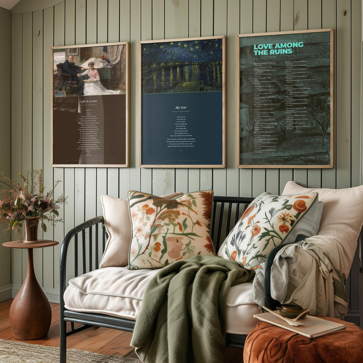 Robert Browning Poems Set of Three Art Prints - My Star, Life in a Love, Love Among the Ruins - Full Poems over Paintings - Poster V1
