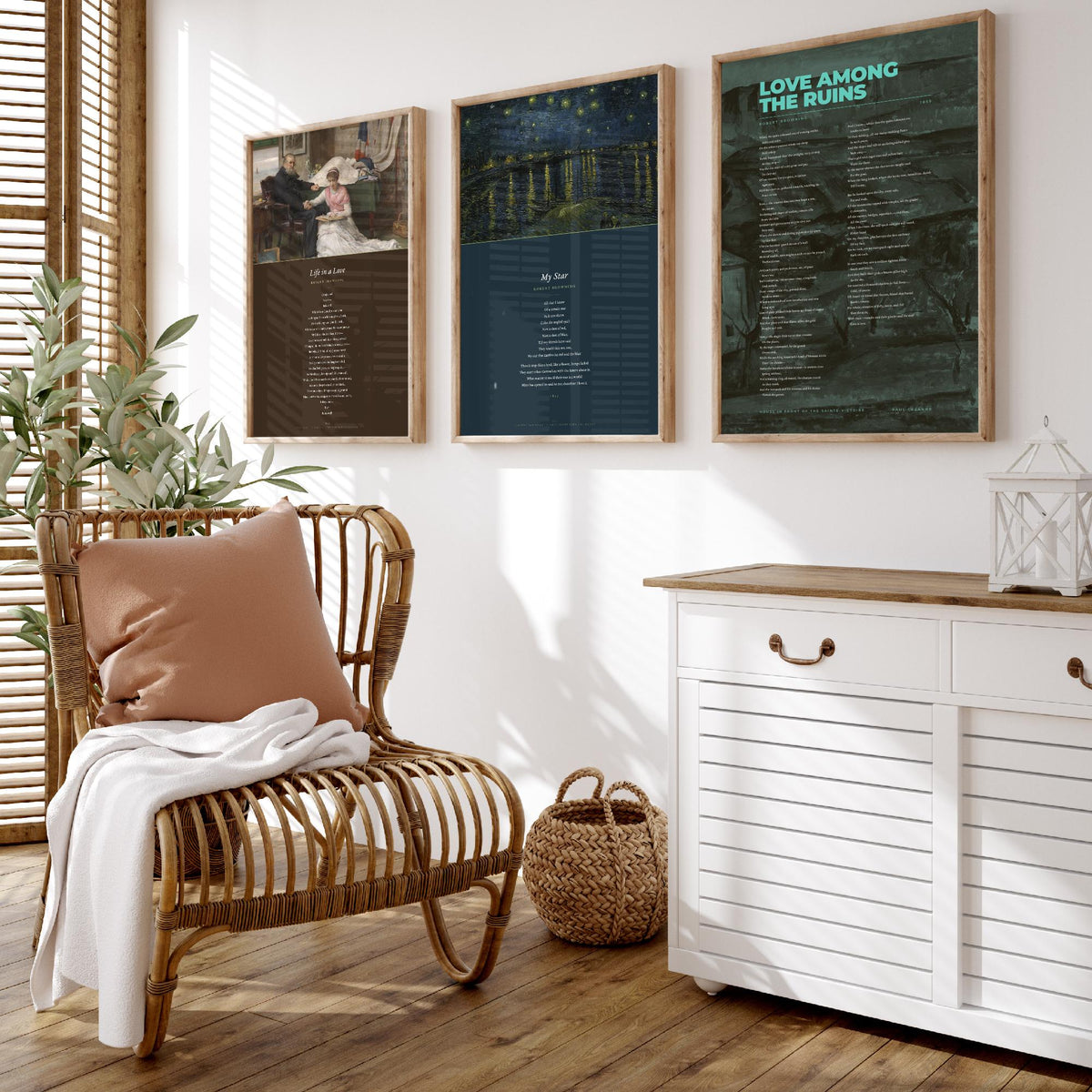 Robert Browning Poems Set of Three Art Prints - My Star, Life in a Love, Love Among the Ruins - Full Poems over Paintings - Poster V1