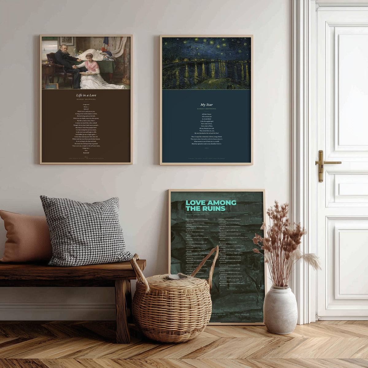 Robert Browning Poems Set of Three Art Prints - My Star, Life in a Love, Love Among the Ruins - Full Poems over Paintings - Poster V1