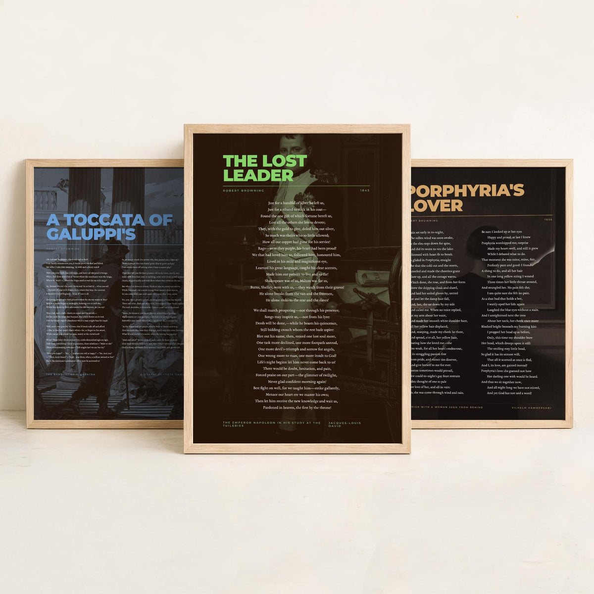 Browning Poems Set of Three Art Prints - Porphyria's Lover, The Lost Leader, A Toccata of Galuppi's - Painting Poster V2