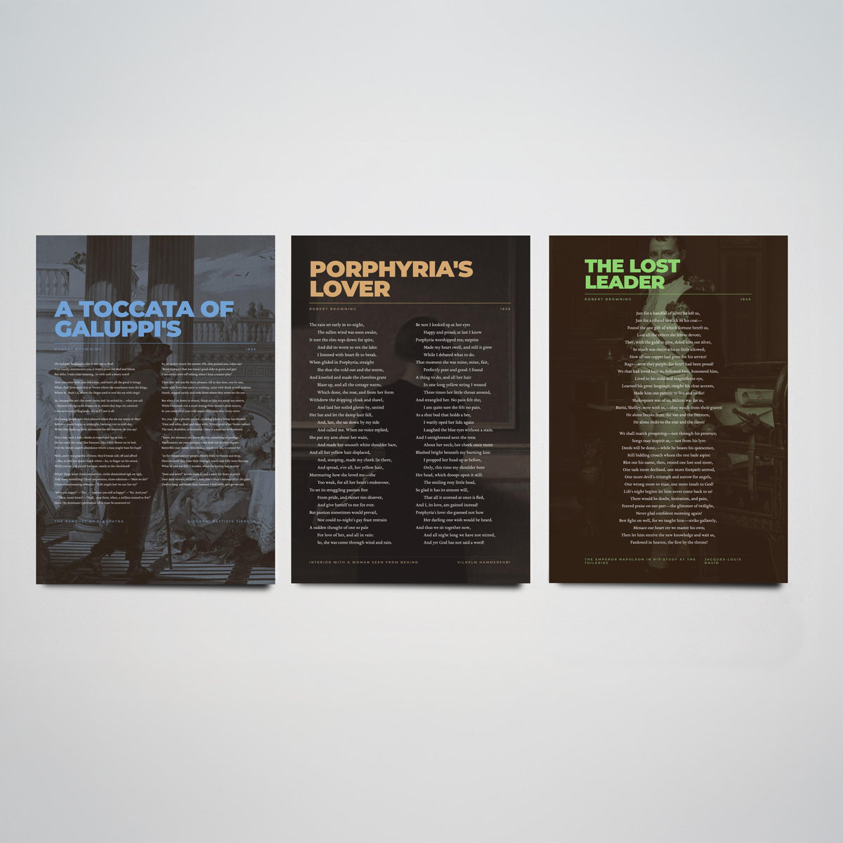 Browning Poems Set of Three Art Prints - Porphyria's Lover, The Lost Leader, A Toccata of Galuppi's - Painting Poster V2