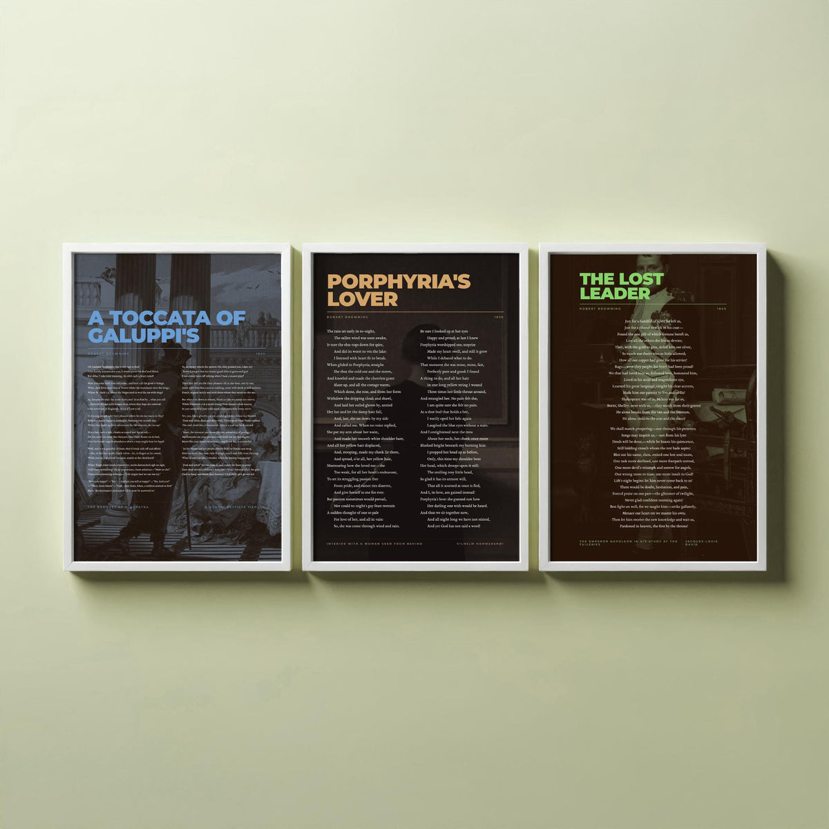 Browning Poems Set of Three Art Prints - Porphyria's Lover, The Lost Leader, A Toccata of Galuppi's - Painting Poster V2