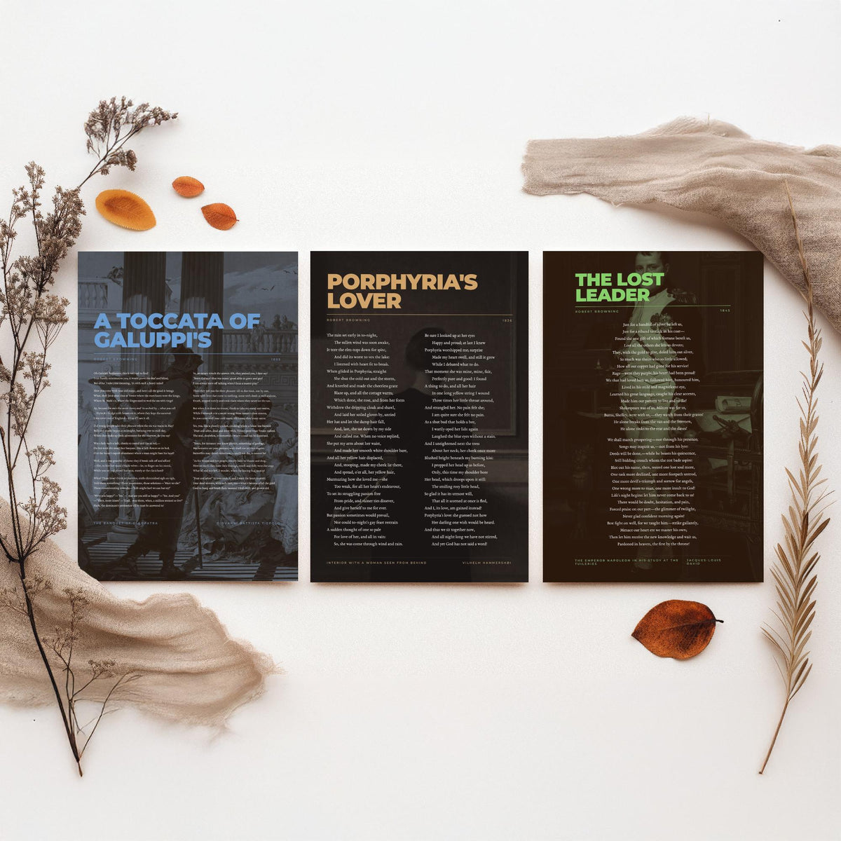 Browning Poems Set of Three Art Prints - Porphyria's Lover, The Lost Leader, A Toccata of Galuppi's - Painting Poster V2