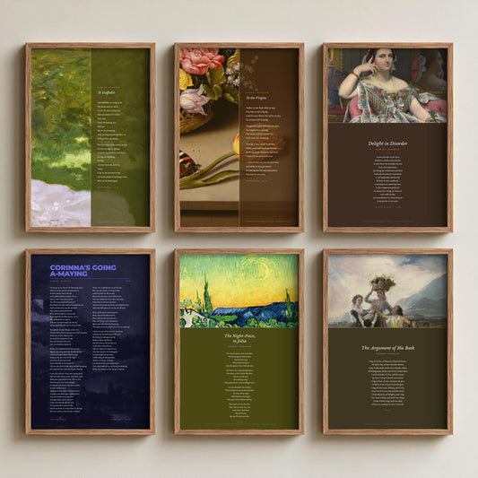 Set of Six Robert Herrick Poem Art Prints - Full Poems over Classic Paintings - Posters - To the Virgins, To Daffodils, Delight in Disorder