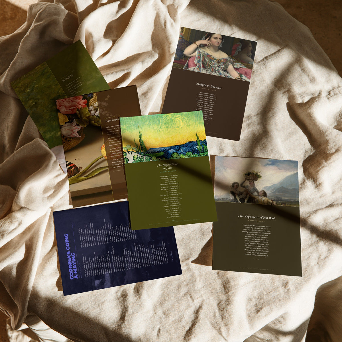 Set of Six Robert Herrick Poem Art Prints - Full Poems over Classic Paintings - Posters - To the Virgins, To Daffodils, Delight in Disorder