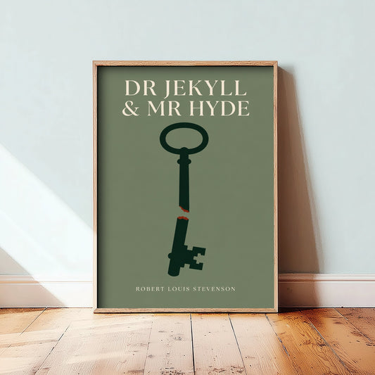 Dr Jekyll and Mr Hyde by Robert Louis Stevenson Art Print - Minimalist Book Cover Poster - Bloodied Door Key Illustration