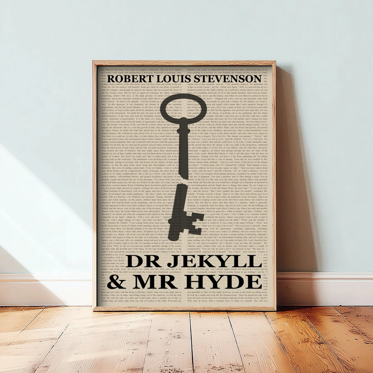 Dr Jekyll and Mr Hyde by Robert Louis Stevenson Art Print - Novel Text Book Cover Poster - Bloodied Door Key Illustration