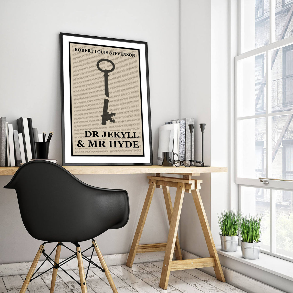 Dr Jekyll and Mr Hyde by Robert Louis Stevenson Art Print - Novel Text Book Cover Poster - Bloodied Door Key Illustration