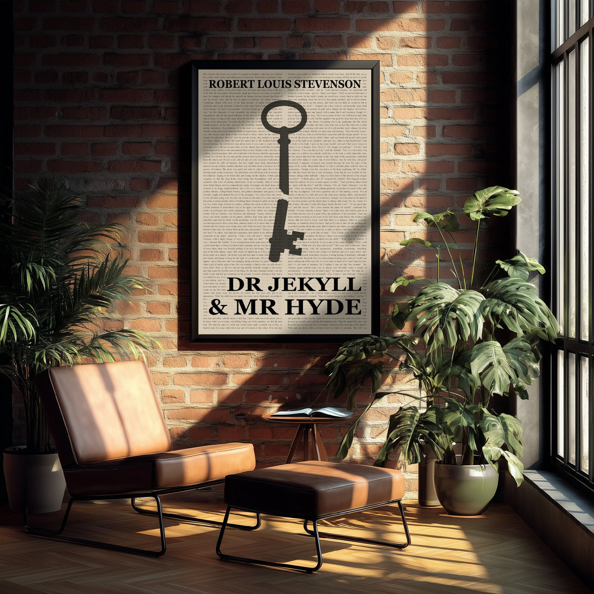 Dr Jekyll and Mr Hyde by Robert Louis Stevenson Art Print - Novel Text Book Cover Poster - Bloodied Door Key Illustration