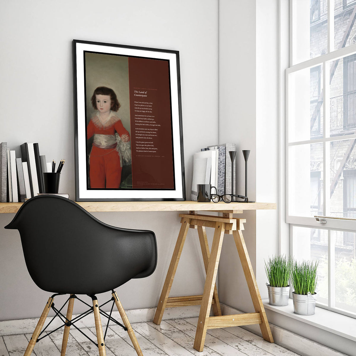 The Land of Counterpane by Robert Louis Stevenson Art Print - Full Poem beside Goya Boy in Red Painting - Nursery Poetry Poster