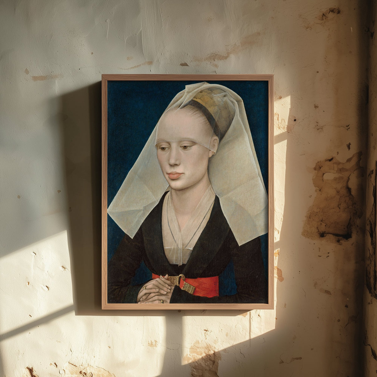 Rogier van der Weyden - Portrait of a Lady (c. 1460) - Classic Painting Art Print - Flemish Noblewoman White Veil Red Belt Poster