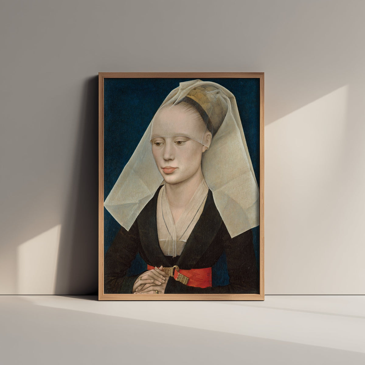 Rogier van der Weyden - Portrait of a Lady (c. 1460) - Classic Painting Art Print - Flemish Noblewoman White Veil Red Belt Poster