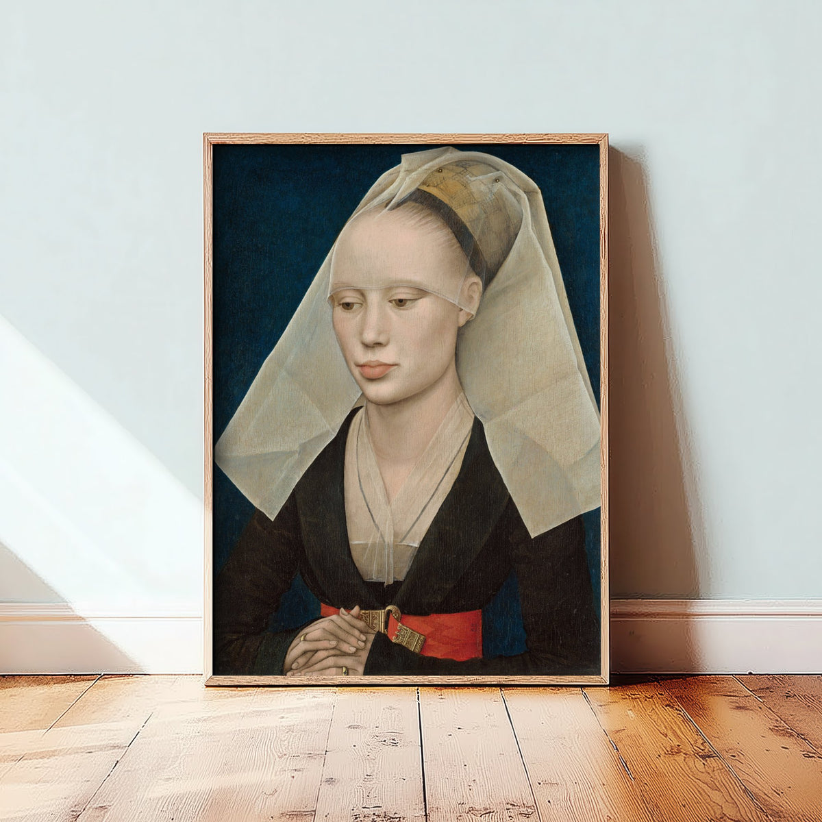 Rogier van der Weyden - Portrait of a Lady (c. 1460) - Classic Painting Art Print - Flemish Noblewoman White Veil Red Belt Poster