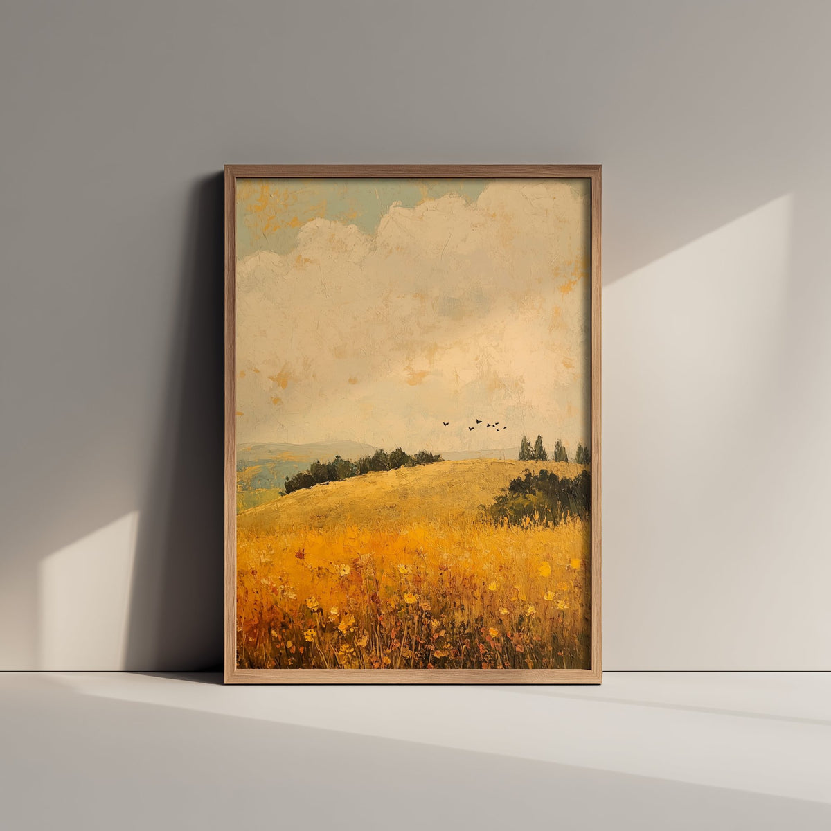 Rolling Hills Landscape Art Print - Butterfly Meadow Poster - Folk Art Painting - Amaranth Fern and Dust 2/3