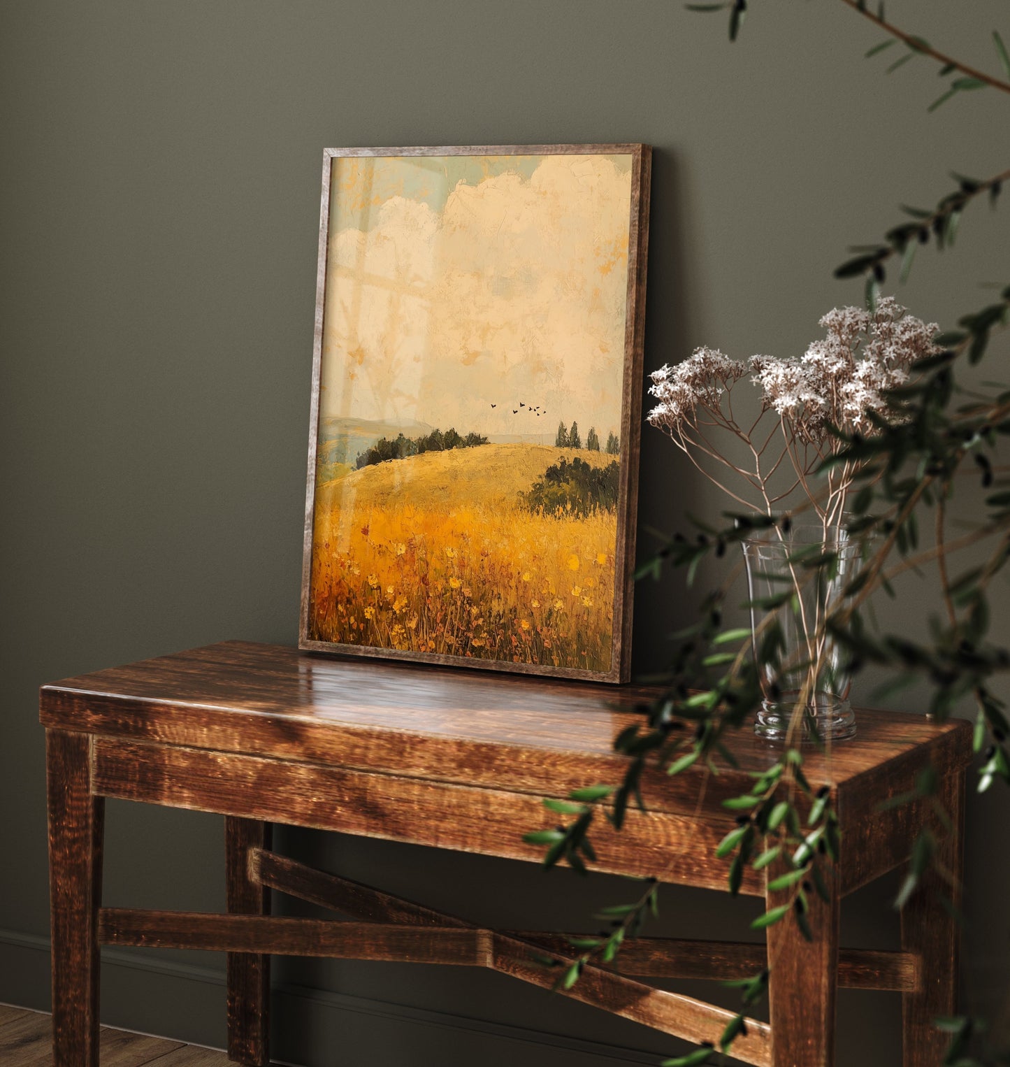 Rolling Hills Landscape Art Print - Butterfly Meadow Poster - Folk Art Painting - Amaranth Fern and Dust 2/3