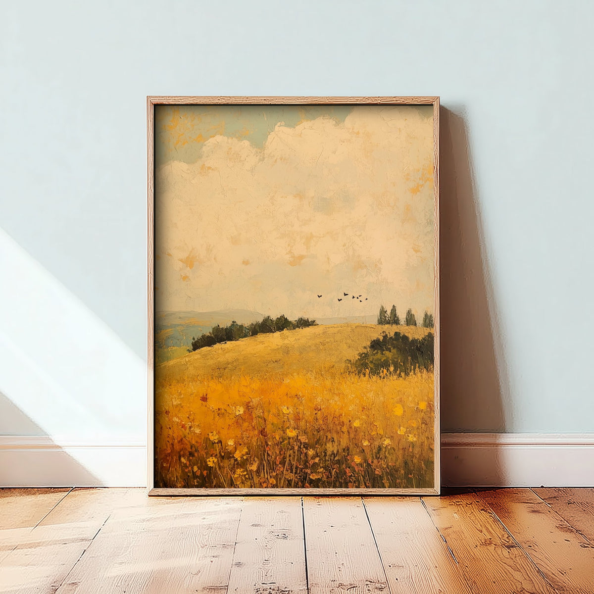 Rolling Hills Landscape Art Print - Butterfly Meadow Poster - Folk Art Painting - Amaranth Fern and Dust 2/3