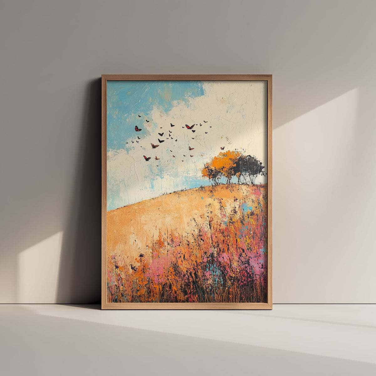 Rolling Hills Landscape Art Print - Butterfly Meadow Poster - Folk Art Painting - Amaranth Fern and Dust 3/3
