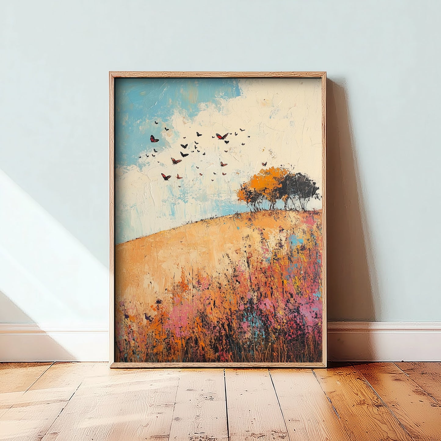 Rolling Hills Landscape Art Print - Butterfly Meadow Poster - Folk Art Painting - Amaranth Fern and Dust 3/3