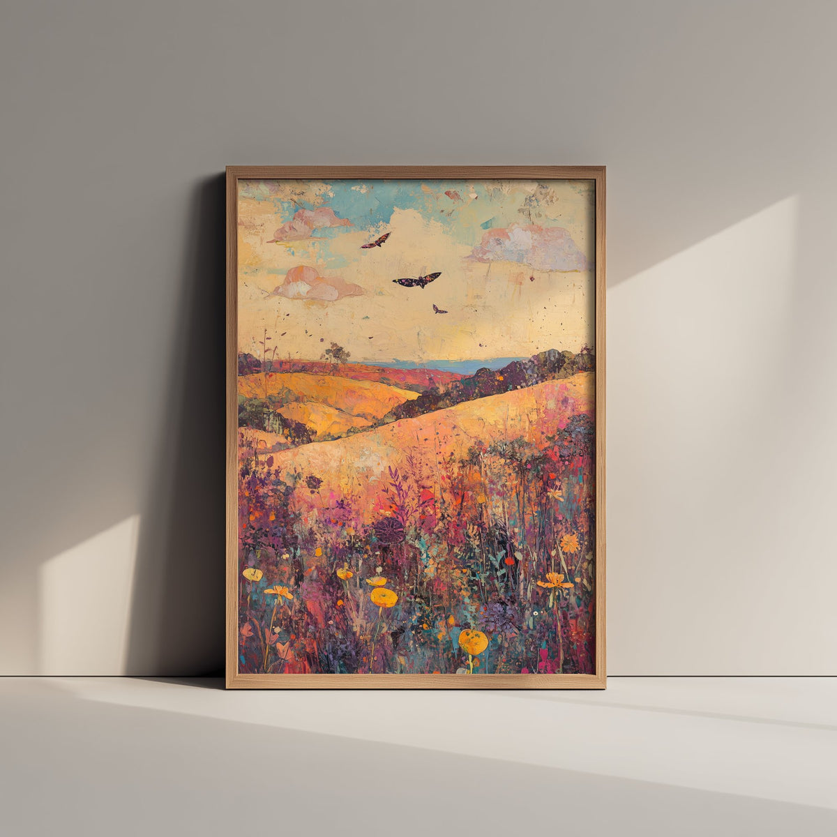 Rolling Hills Landscape Art Print - Butterfly Meadow Poster - Folk Art Painting - Amethyst Fern and Dove 3/3
