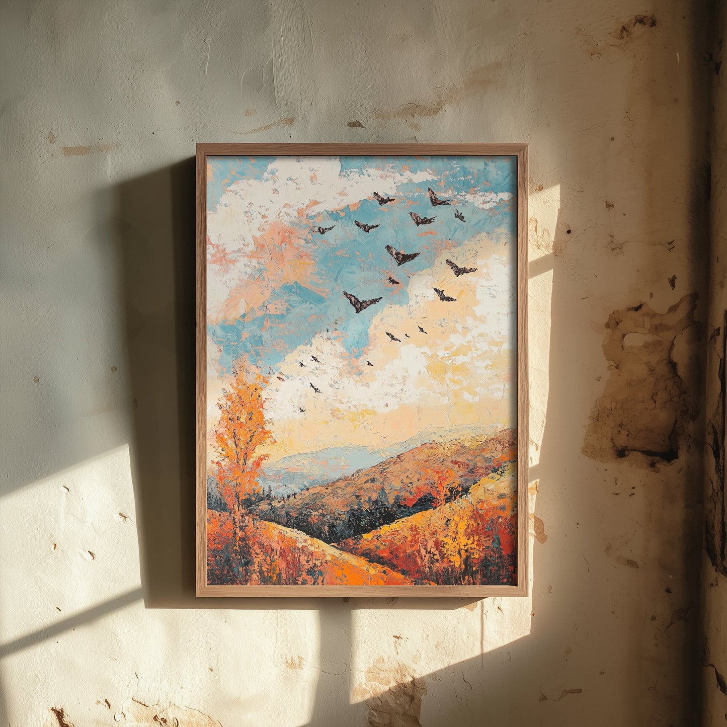 Rolling Hills Landscape Art Print - Butterfly Meadow Poster - Folk Art Painting - Basil Copper and Ice 3/3
