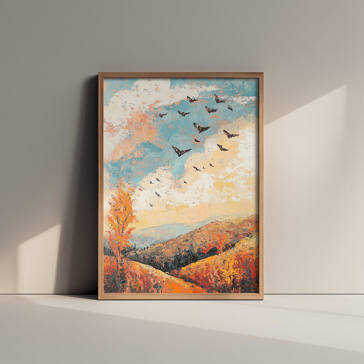 Rolling Hills Landscape Art Print - Butterfly Meadow Poster - Folk Art Painting - Basil Copper and Ice 3/3