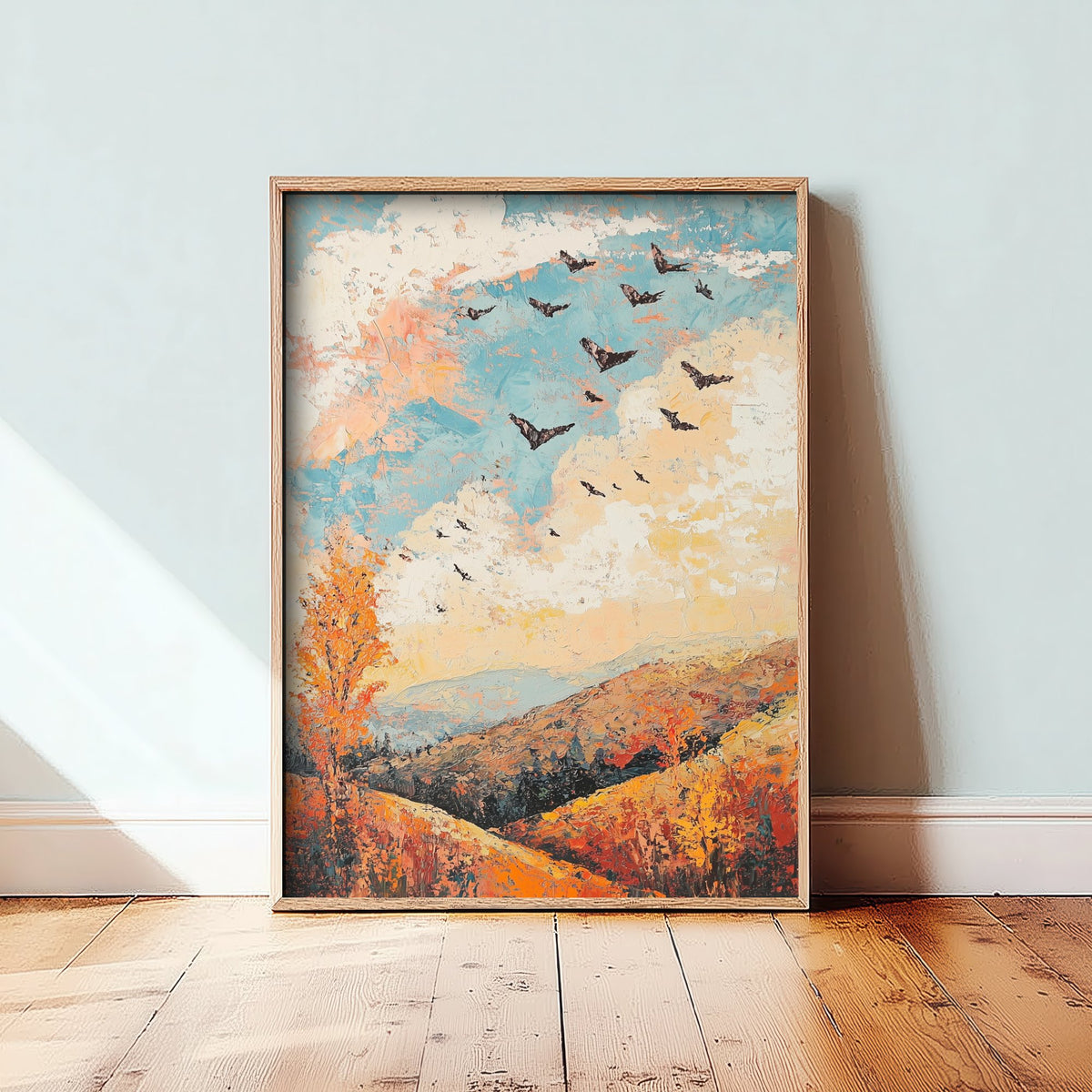 Rolling Hills Landscape Art Print - Butterfly Meadow Poster - Folk Art Painting - Basil Copper and Ice 3/3