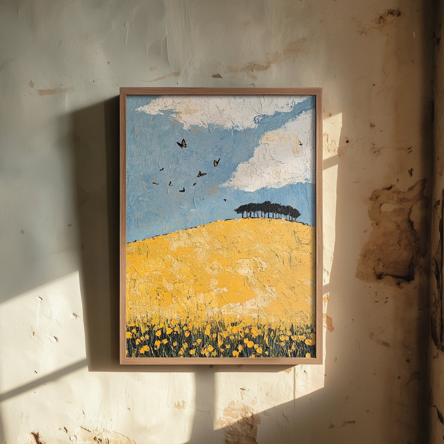 Rolling Hills Landscape Art Print - Butterfly Meadow Poster - Folk Art Painting - Buttercup Sable and Frost 1/3
