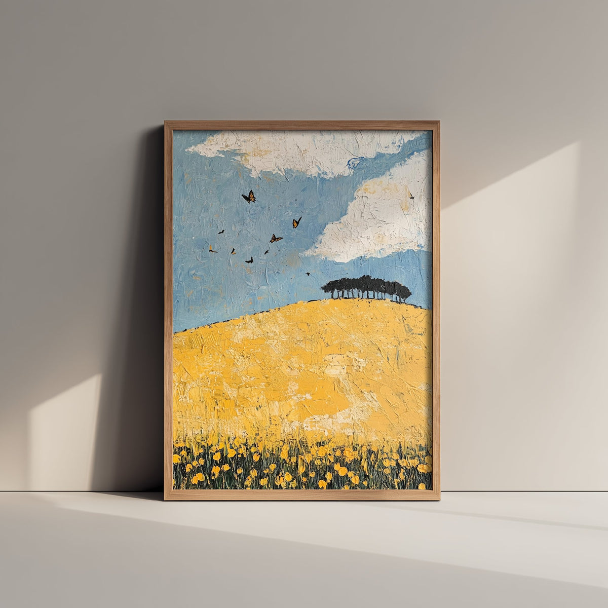 Rolling Hills Landscape Art Print - Butterfly Meadow Poster - Folk Art Painting - Buttercup Sable and Frost 1/3