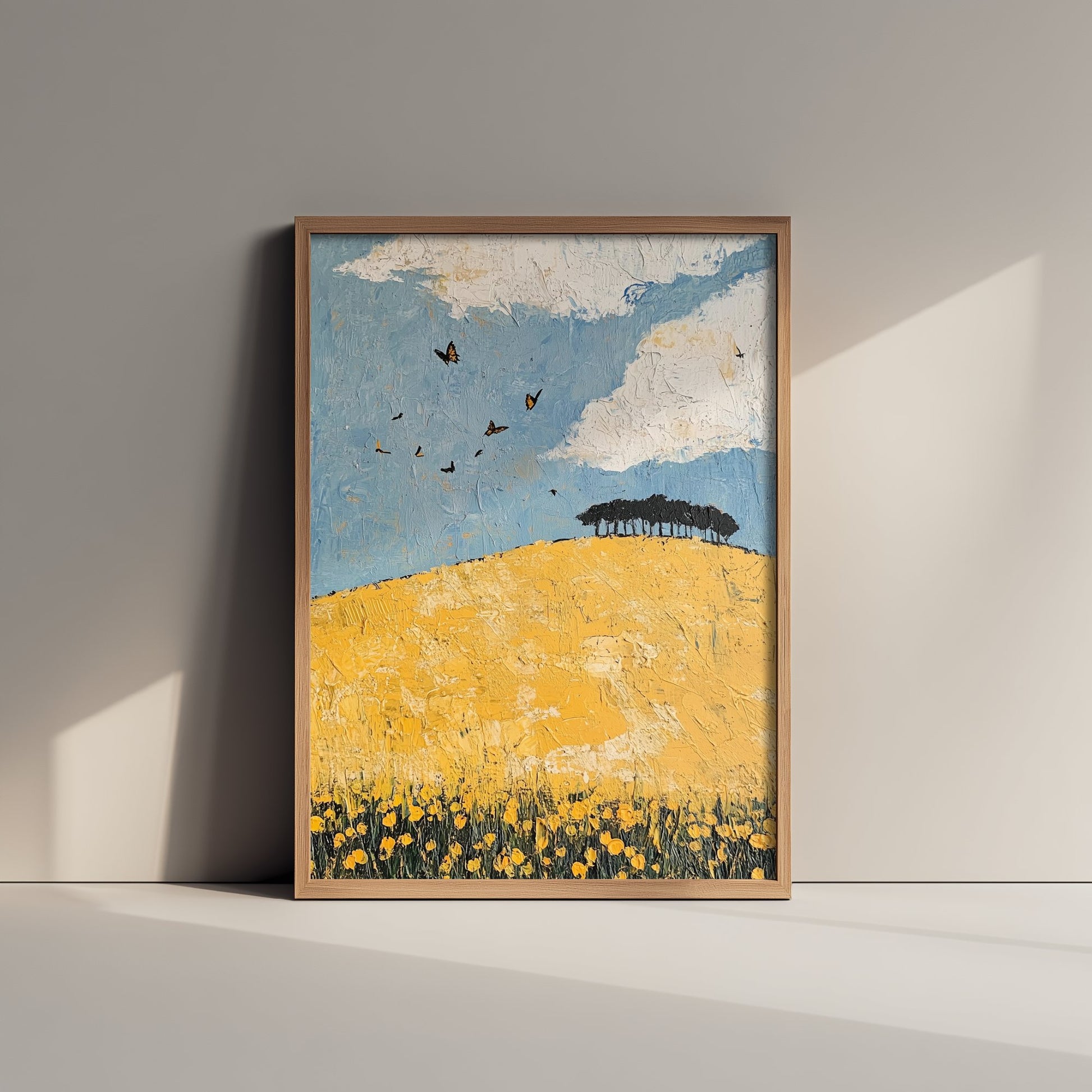 Rolling Hills Landscape Art Print - Butterfly Meadow Poster - Folk Art Painting - Buttercup Sable and Frost 1/3