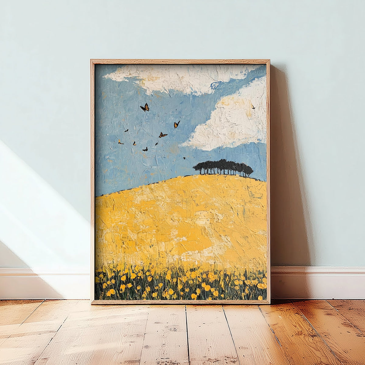 Rolling Hills Landscape Art Print - Butterfly Meadow Poster - Folk Art Painting - Buttercup Sable and Frost 1/3