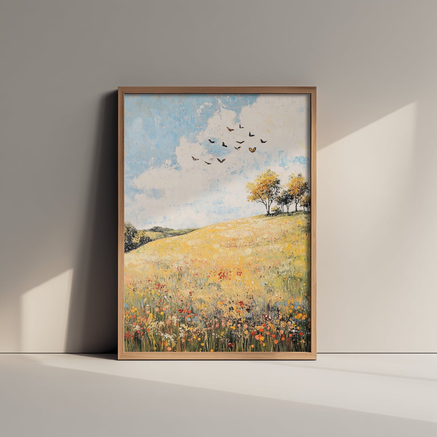 Rolling Hills Landscape Art Print - Butterfly Meadow Poster - Folk Art Painting - Buttercup Sable and Frost 2/3