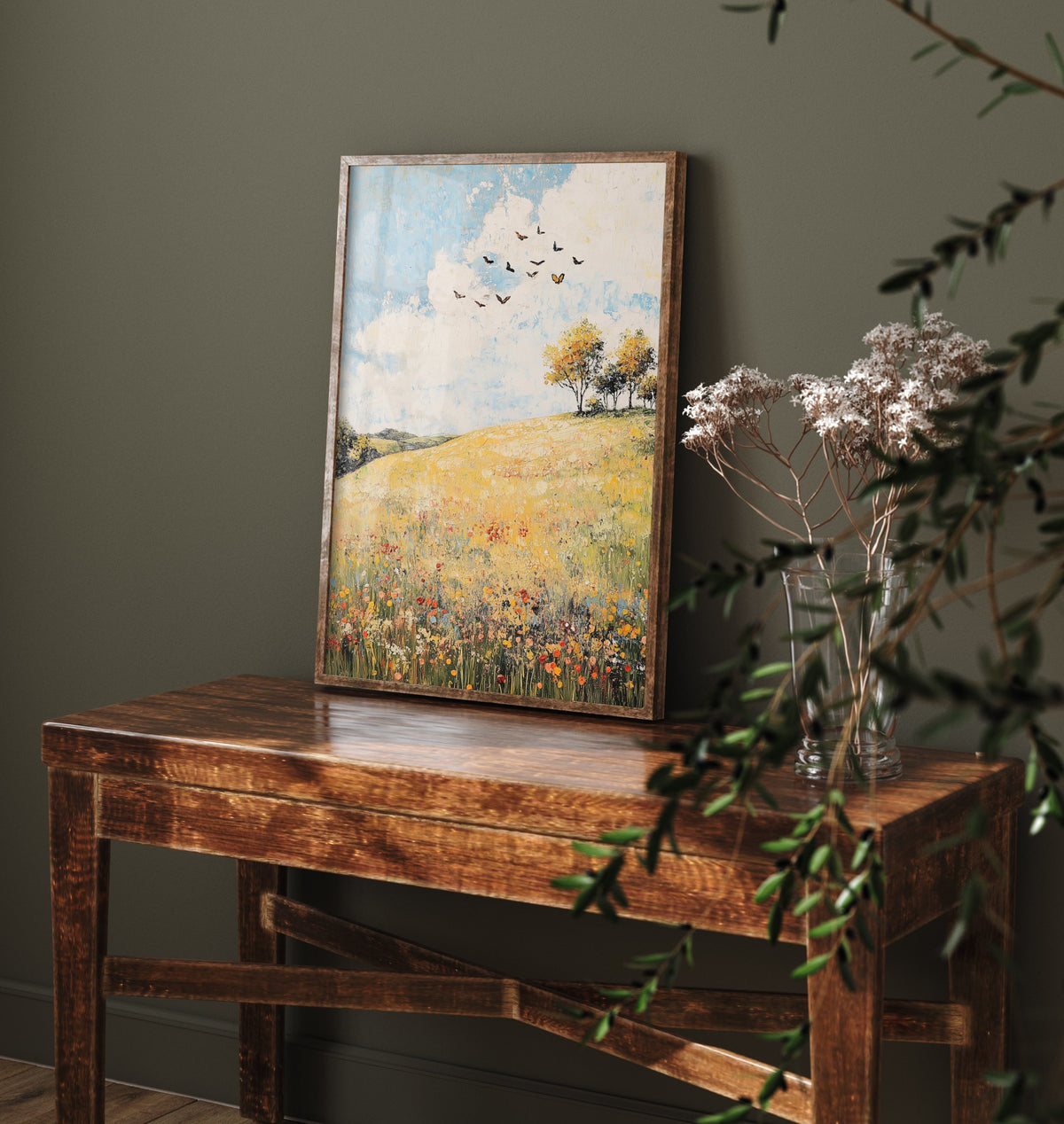 Rolling Hills Landscape Art Print - Butterfly Meadow Poster - Folk Art Painting - Buttercup Sable and Frost 2/3