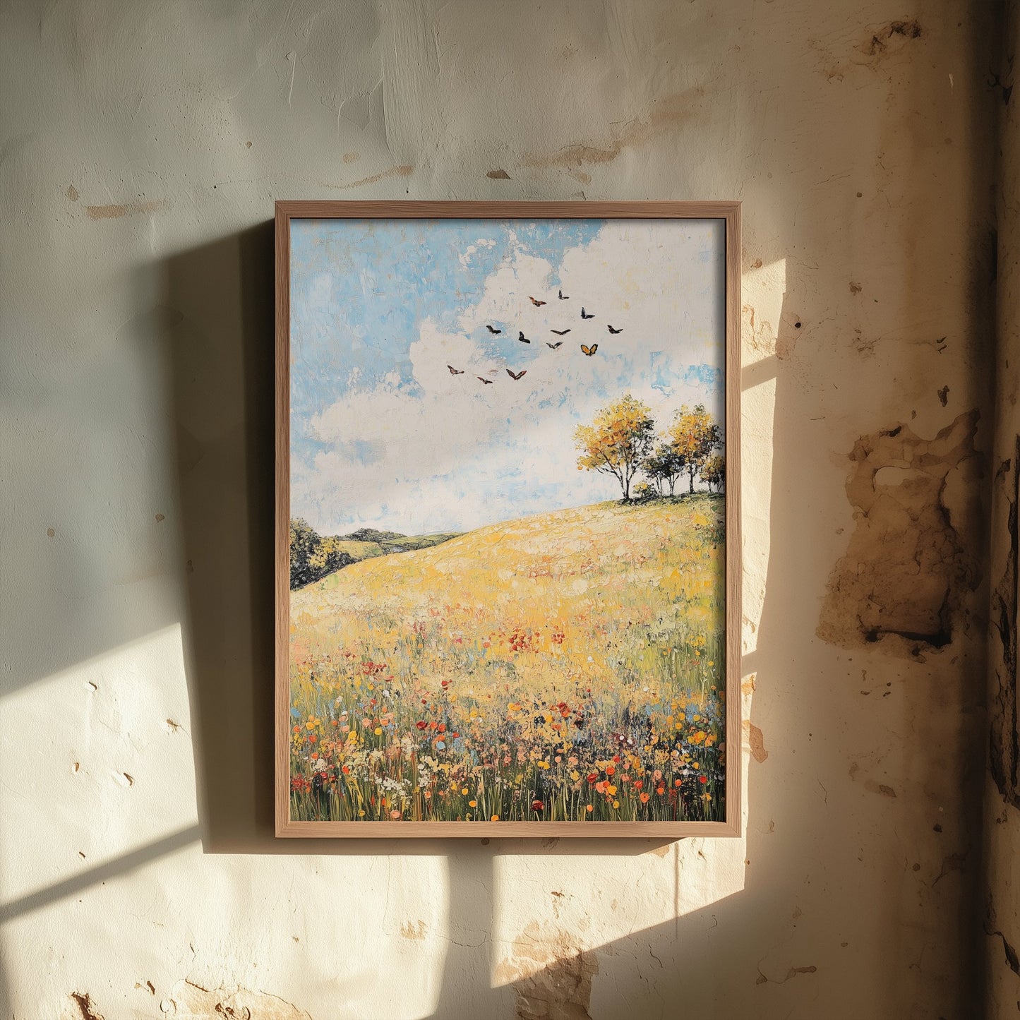 Rolling Hills Landscape Art Print - Butterfly Meadow Poster - Folk Art Painting - Buttercup Sable and Frost 2/3