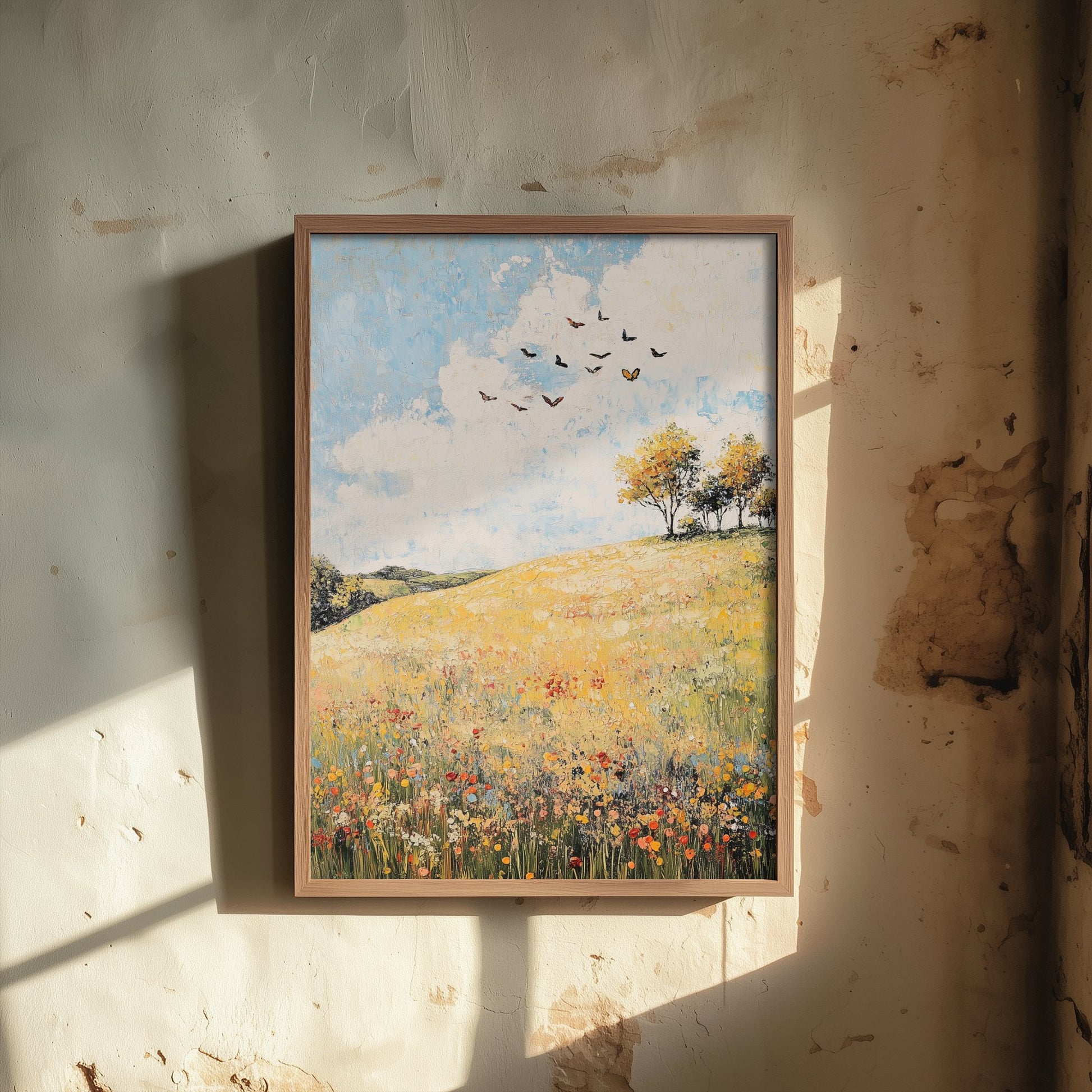 Rolling Hills Landscape Art Print - Butterfly Meadow Poster - Folk Art Painting - Buttercup Sable and Frost 2/3