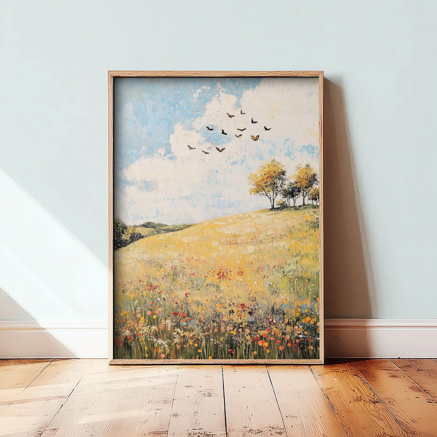 Rolling Hills Landscape Art Print - Butterfly Meadow Poster - Folk Art Painting - Buttercup Sable and Frost 2/3