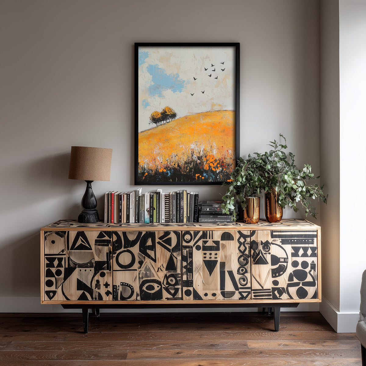 Rolling Hills Landscape Art Print - Butterfly Meadow Poster - Folk Art Painting - Buttercup Sable and Frost 3/3