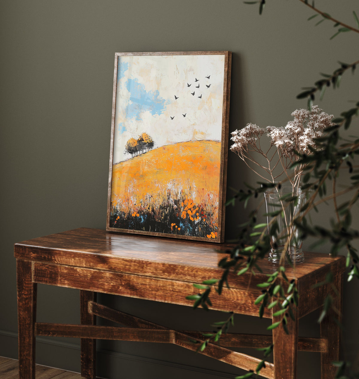 Rolling Hills Landscape Art Print - Butterfly Meadow Poster - Folk Art Painting - Buttercup Sable and Frost 3/3