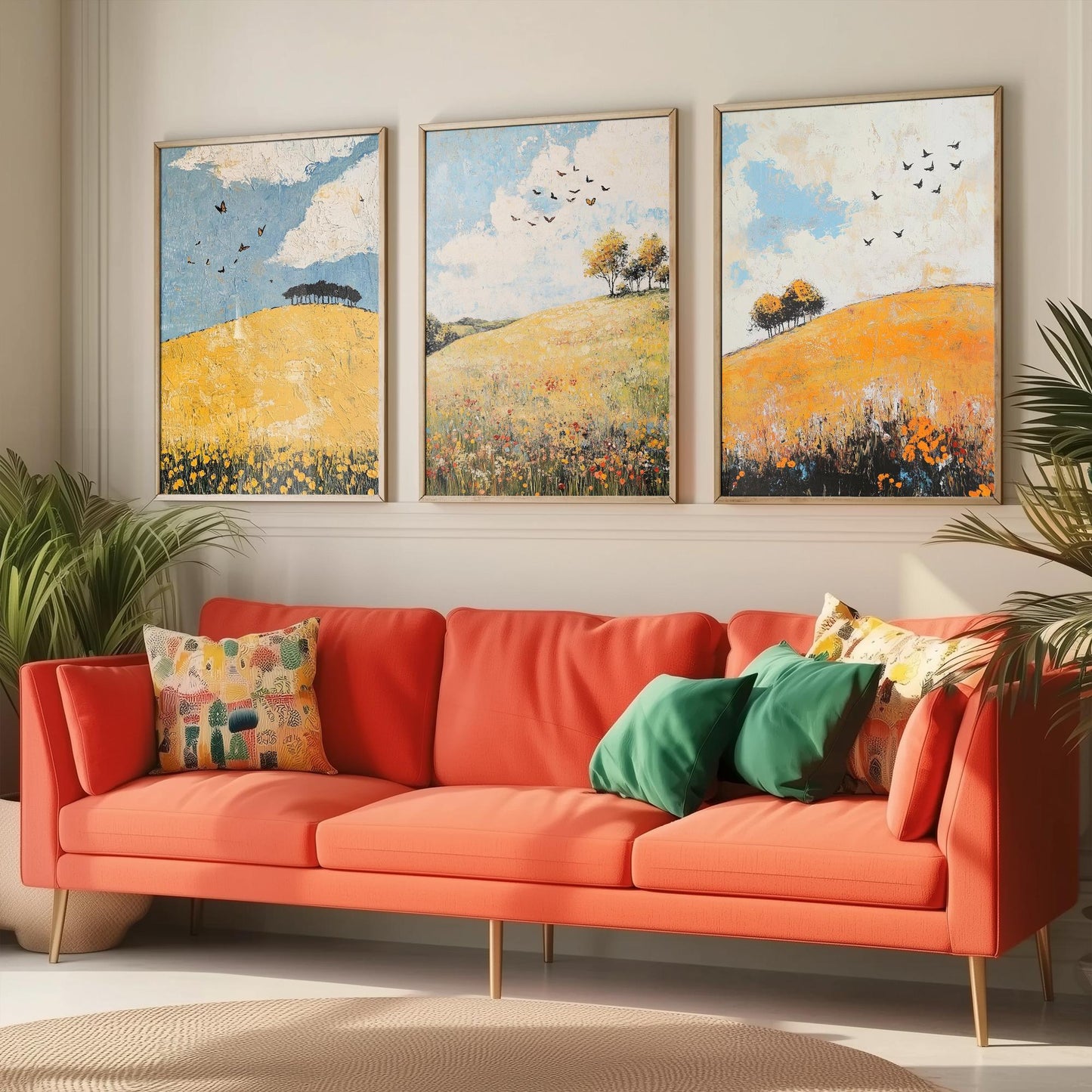 Rolling Hills Butterfly Set of Three Art Prints - Buttercup Sable and Frost - Folk Meadow Poster Illustration Gift