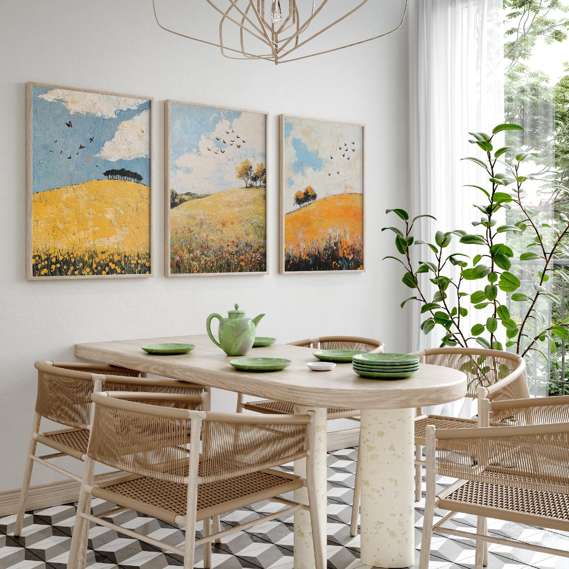 Rolling Hills Butterfly Set of Three Art Prints - Buttercup Sable and Frost - Folk Meadow Poster Illustration Gift