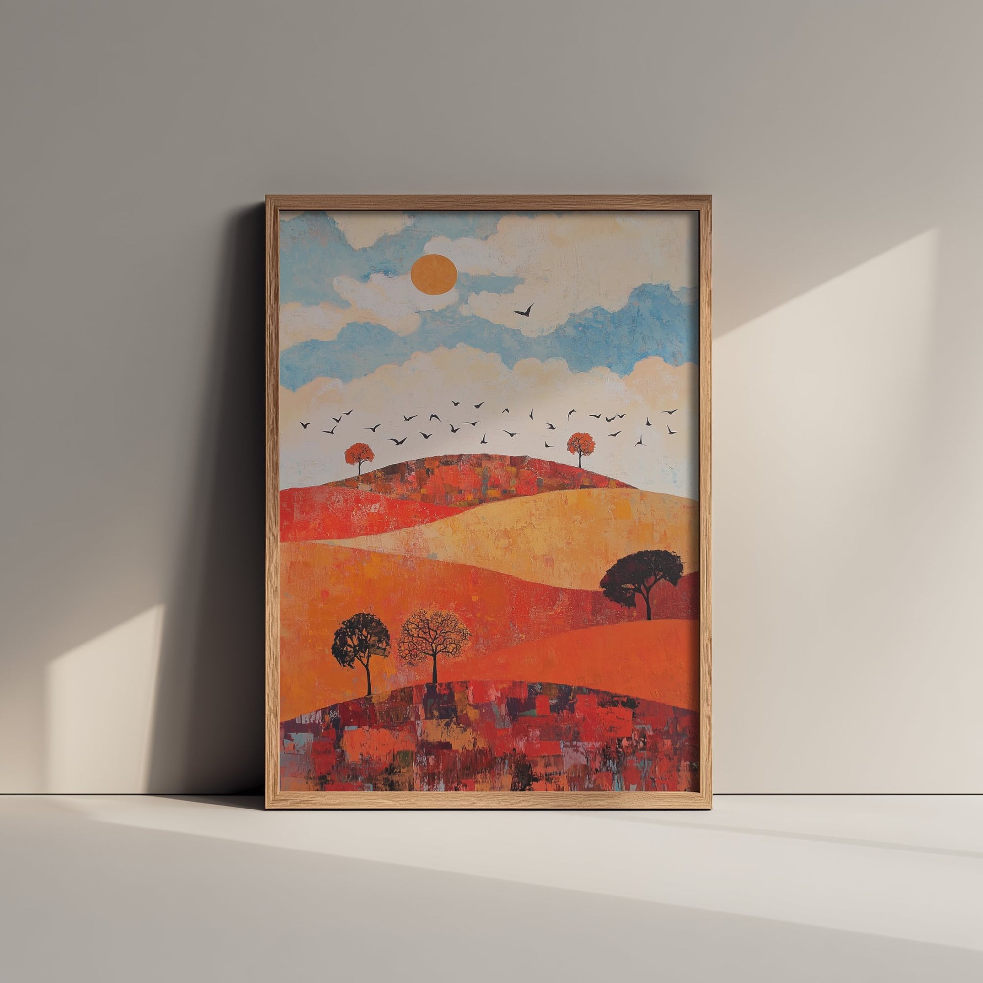 Rolling Hills Landscape Art Print - Butterfly Meadow Poster - Folk Art Painting - Carnelian Azure and Ash 3/3