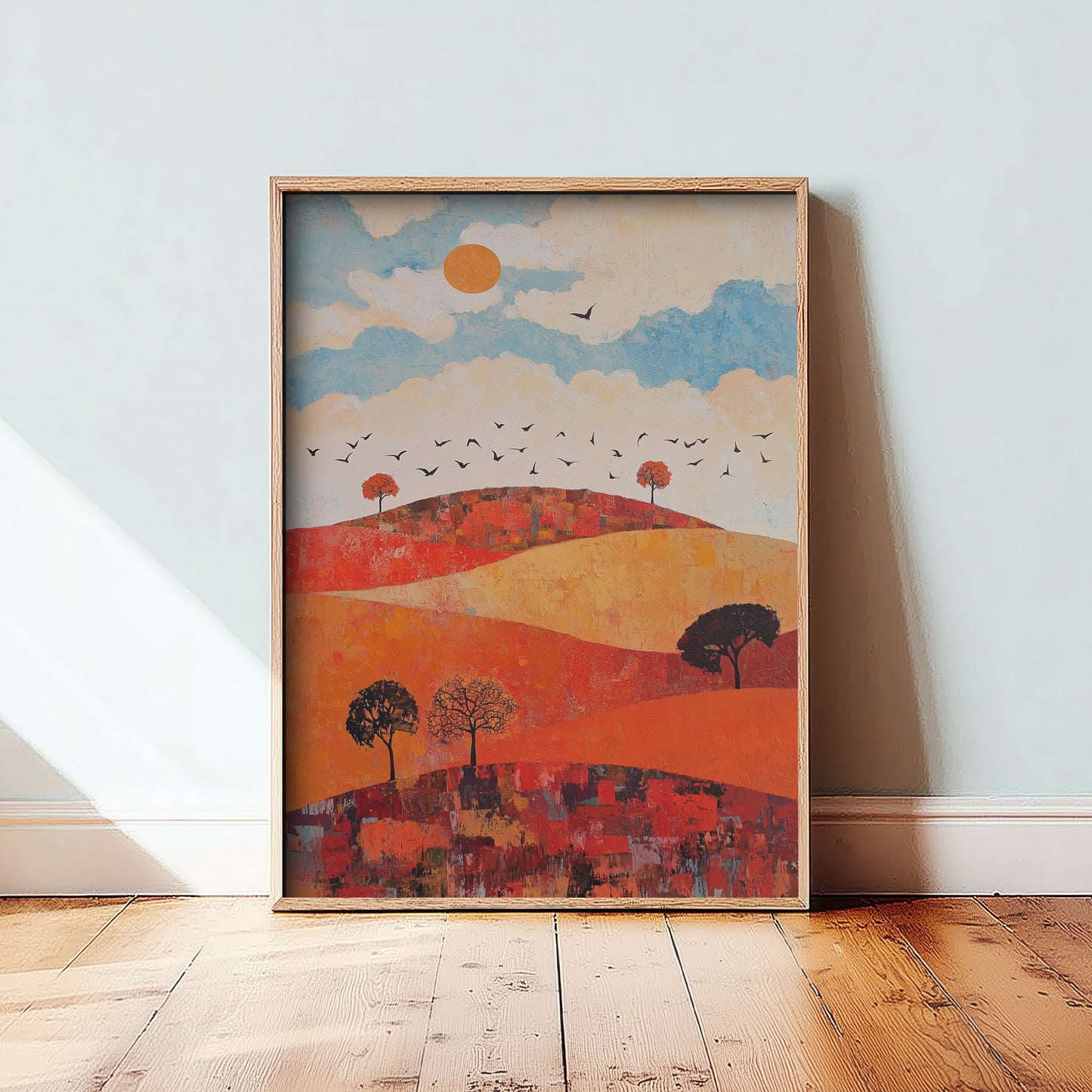 Rolling Hills Landscape Art Print - Butterfly Meadow Poster - Folk Art Painting - Carnelian Azure and Ash 3/3