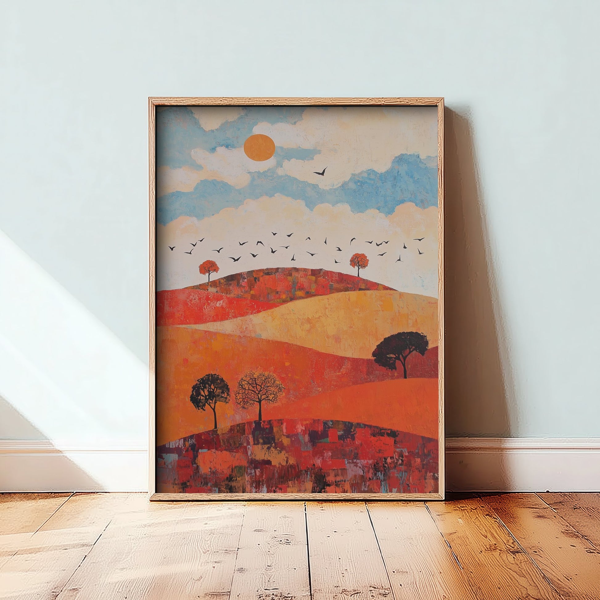 Rolling Hills Landscape Art Print - Butterfly Meadow Poster - Folk Art Painting - Carnelian Azure and Ash 3/3