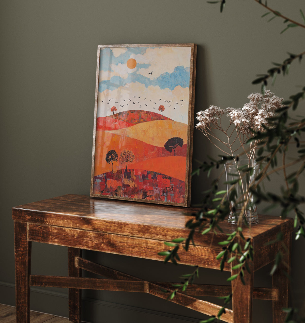 Rolling Hills Landscape Art Print - Butterfly Meadow Poster - Folk Art Painting - Carnelian Azure and Ash 3/3