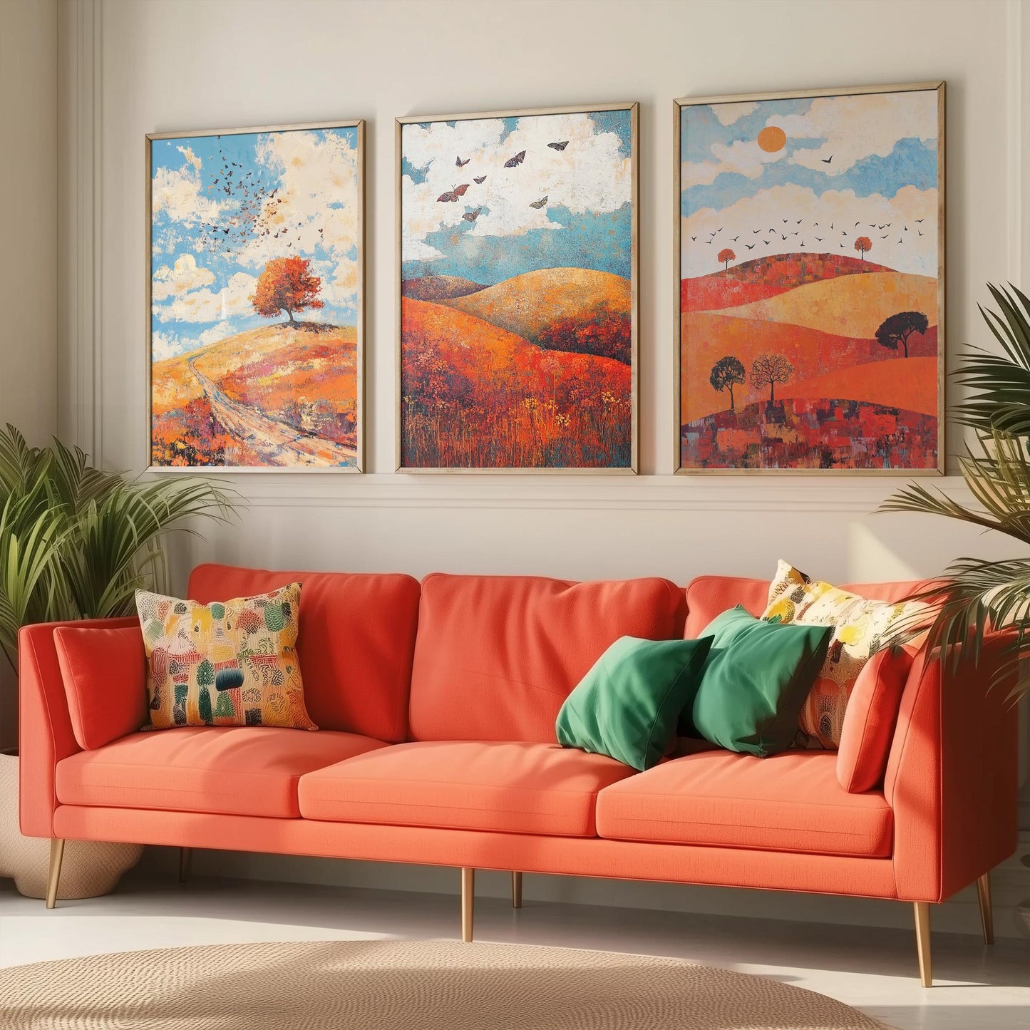 Rolling Hills Butterfly Set of Three Art Prints - Carnelian Azure and Ash - Folk Meadow Poster Illustration Gift