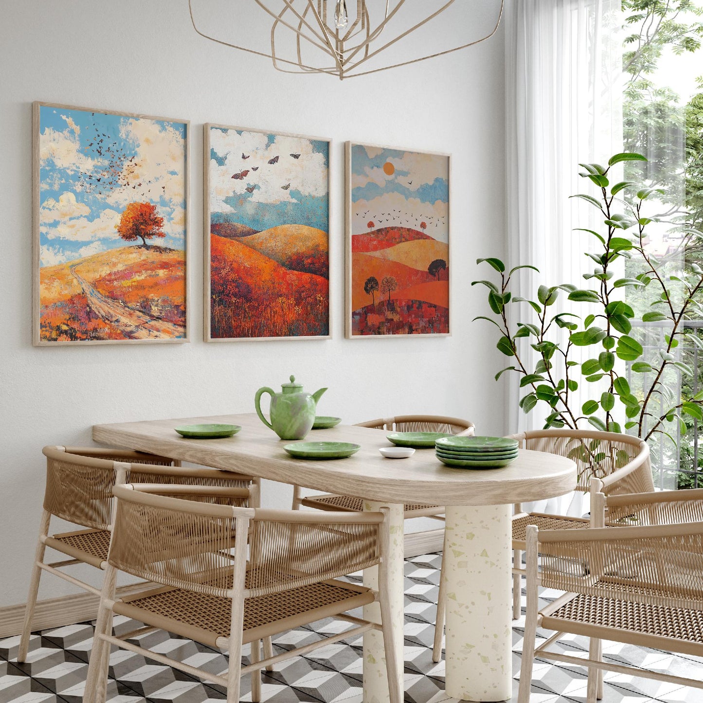 Rolling Hills Butterfly Set of Three Art Prints - Carnelian Azure and Ash - Folk Meadow Poster Illustration Gift