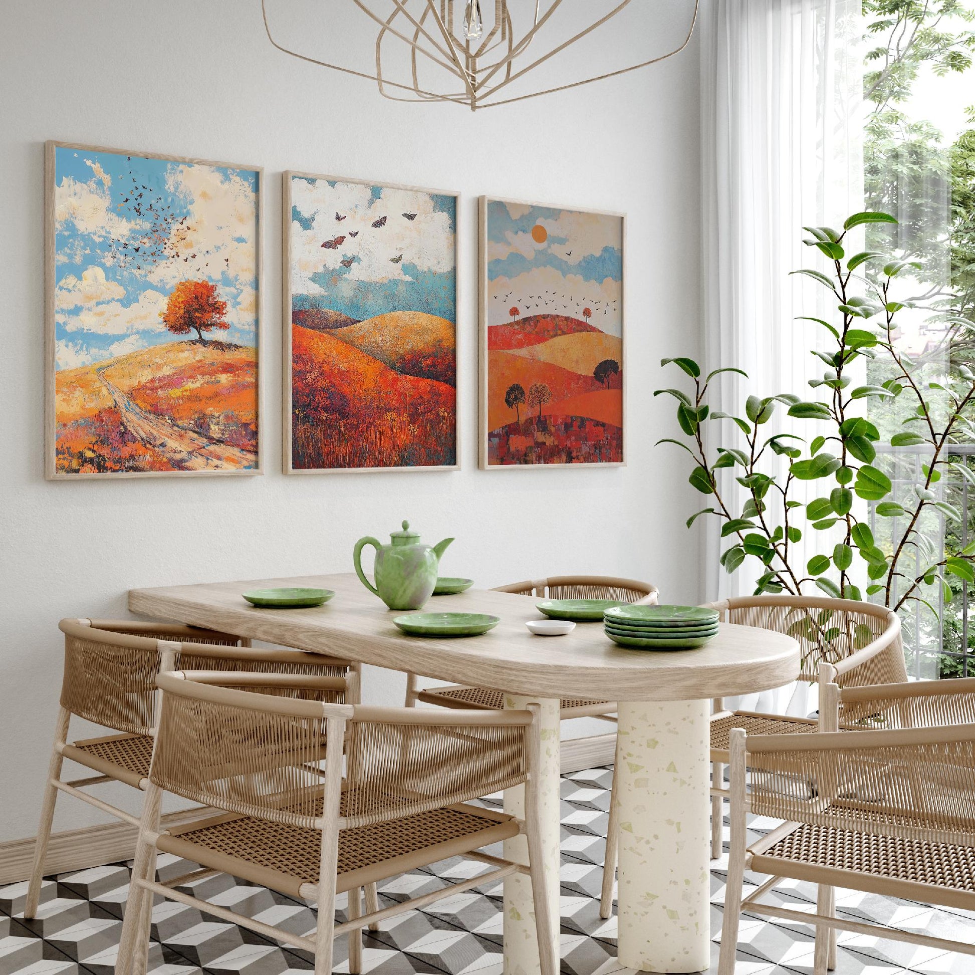 Rolling Hills Butterfly Set of Three Art Prints - Carnelian Azure and Ash - Folk Meadow Poster Illustration Gift