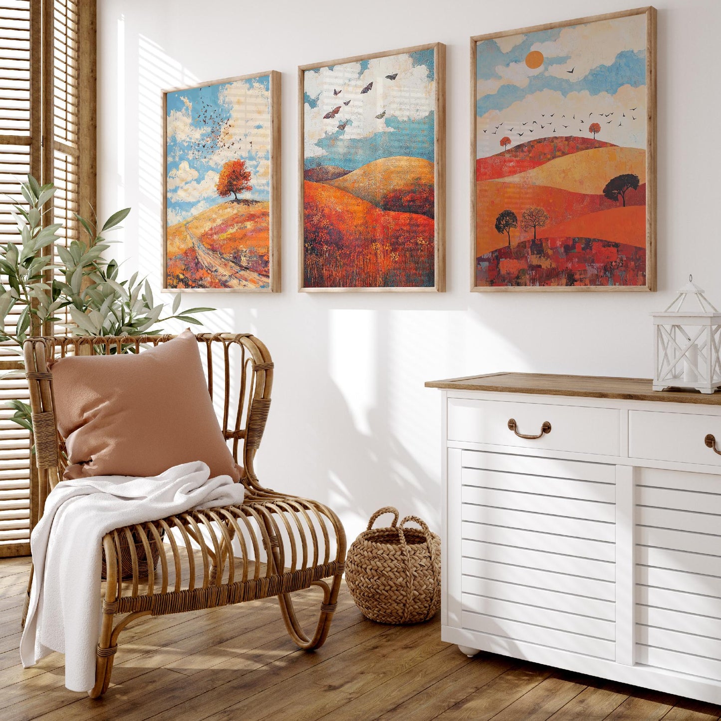 Rolling Hills Butterfly Set of Three Art Prints - Carnelian Azure and Ash - Folk Meadow Poster Illustration Gift